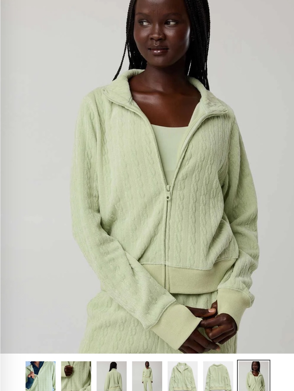 aerie Light Green Cable-Knit Zip Front Jacket